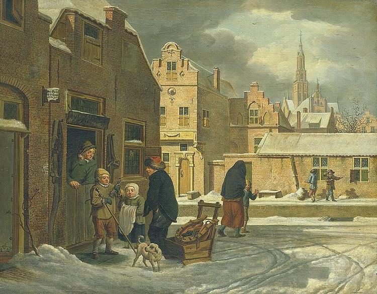 Dirk Jan van der Laan Cityscape in winter. oil painting picture